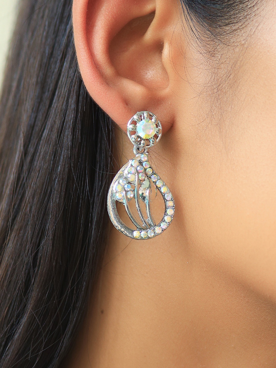 

Ayesha Beaded Leaf Shaped Drop Earrings, Silver