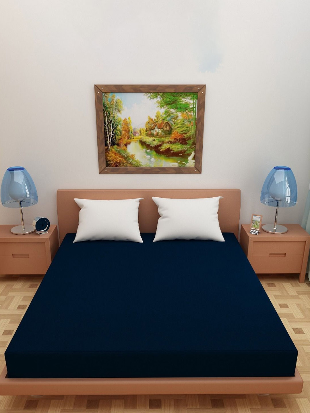 Jinaya's Navy Blue Solid Terry King Size Waterproof Mattress Protector