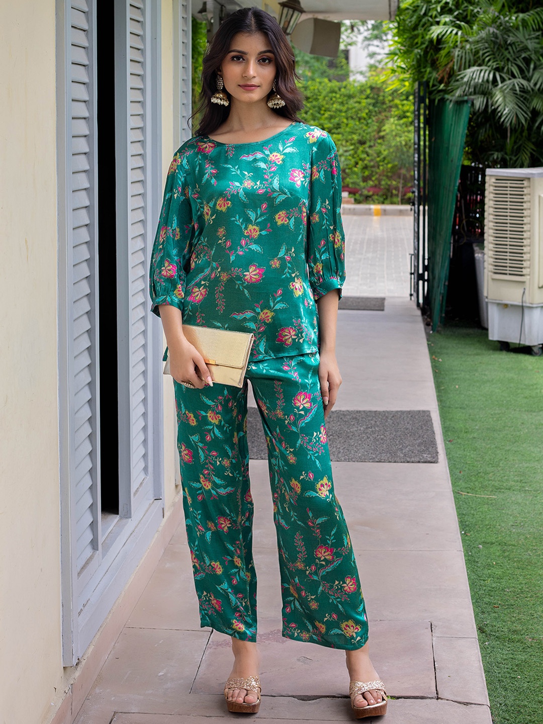 

KASYA Printed Ethnic Top With Palazzo, Green
