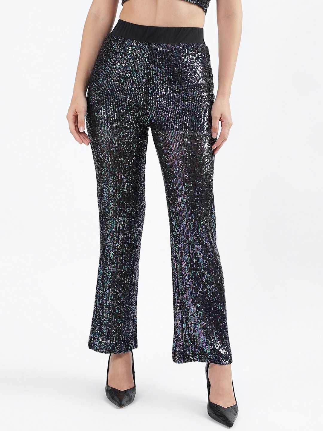 

CENTRESTAGE Women Flared Trousers, Black