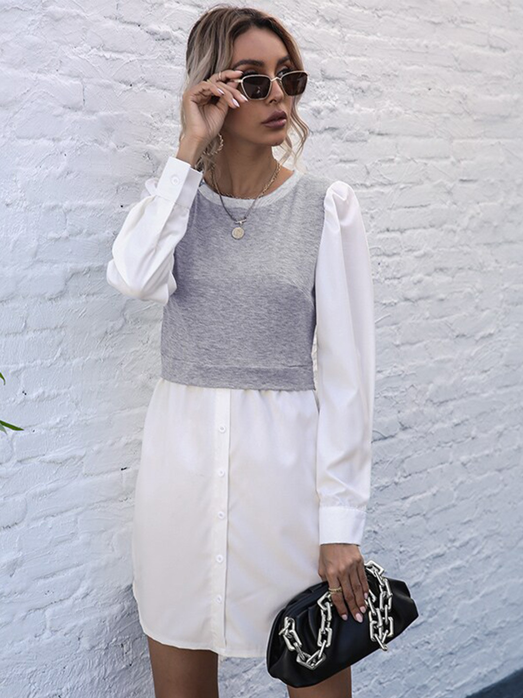 

StyleCast Grey Cuffed Sleeves A-Line Dress