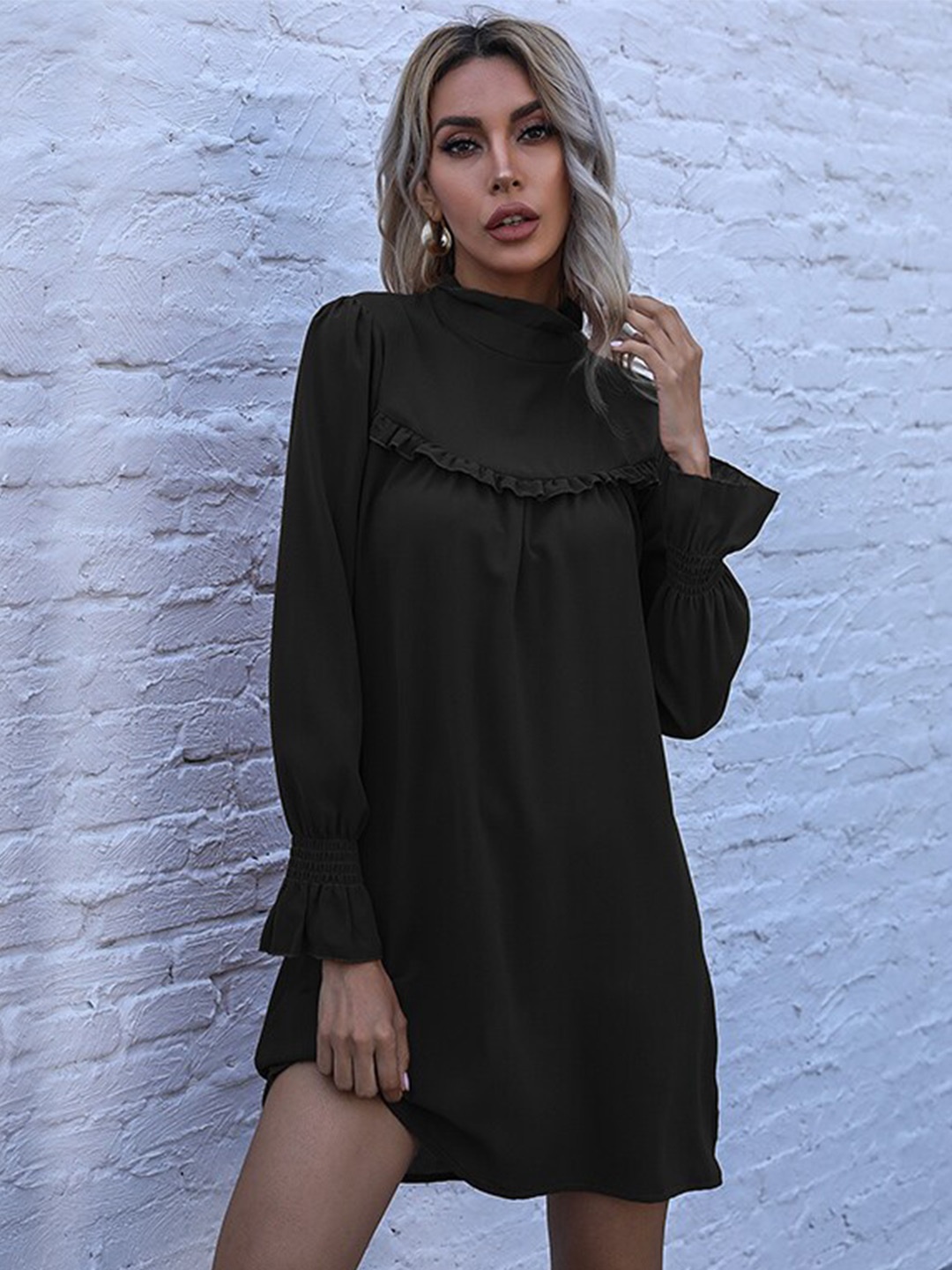 

StyleCast Black High Neck Puff Sleeves A-Line Dress