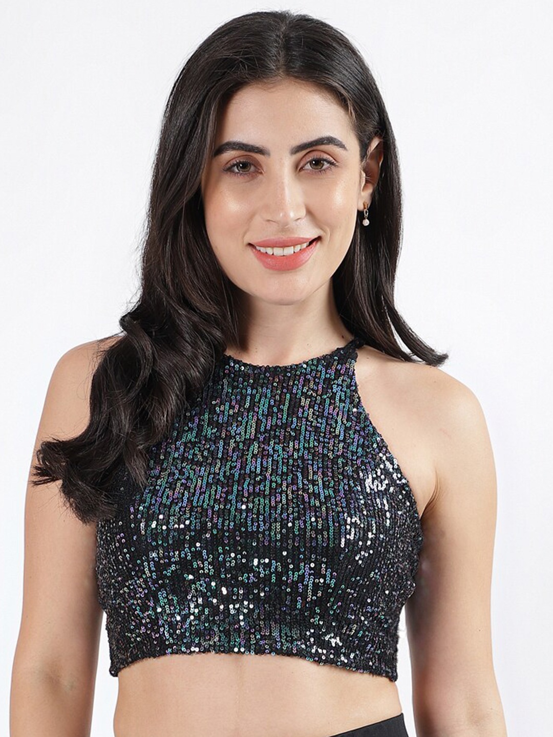 

CENTRESTAGE Sequinned Crop Regular Top, Black