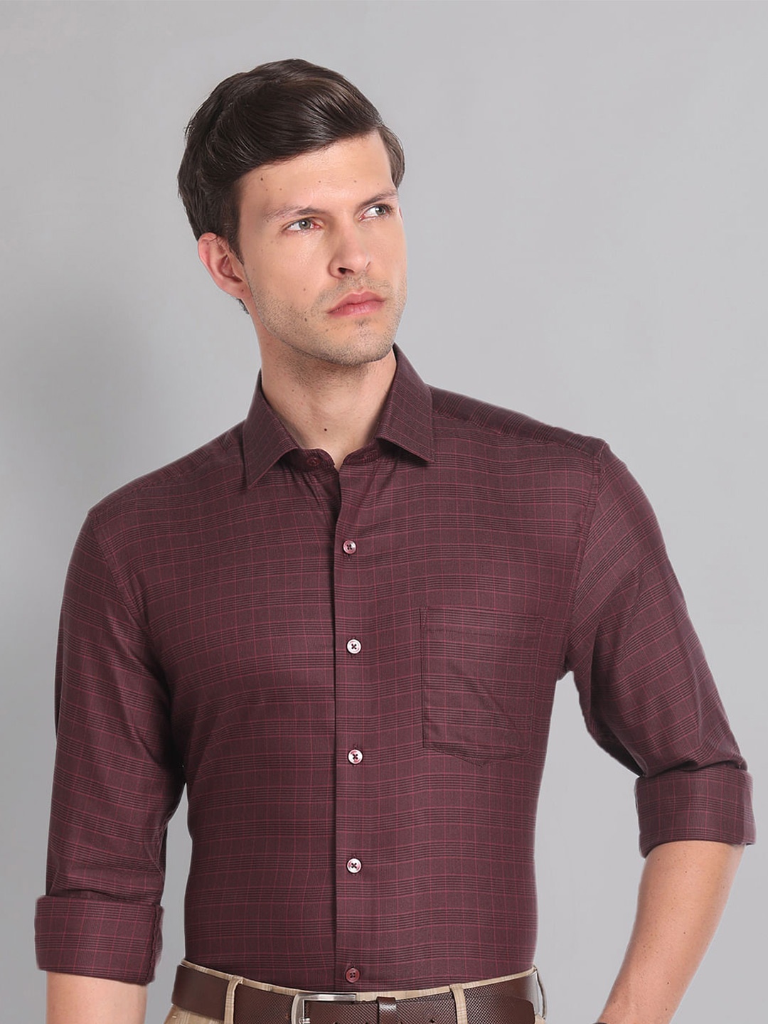

AD By Arvind Classic Slim Fit Gingham Checks Casual Shirt, Maroon