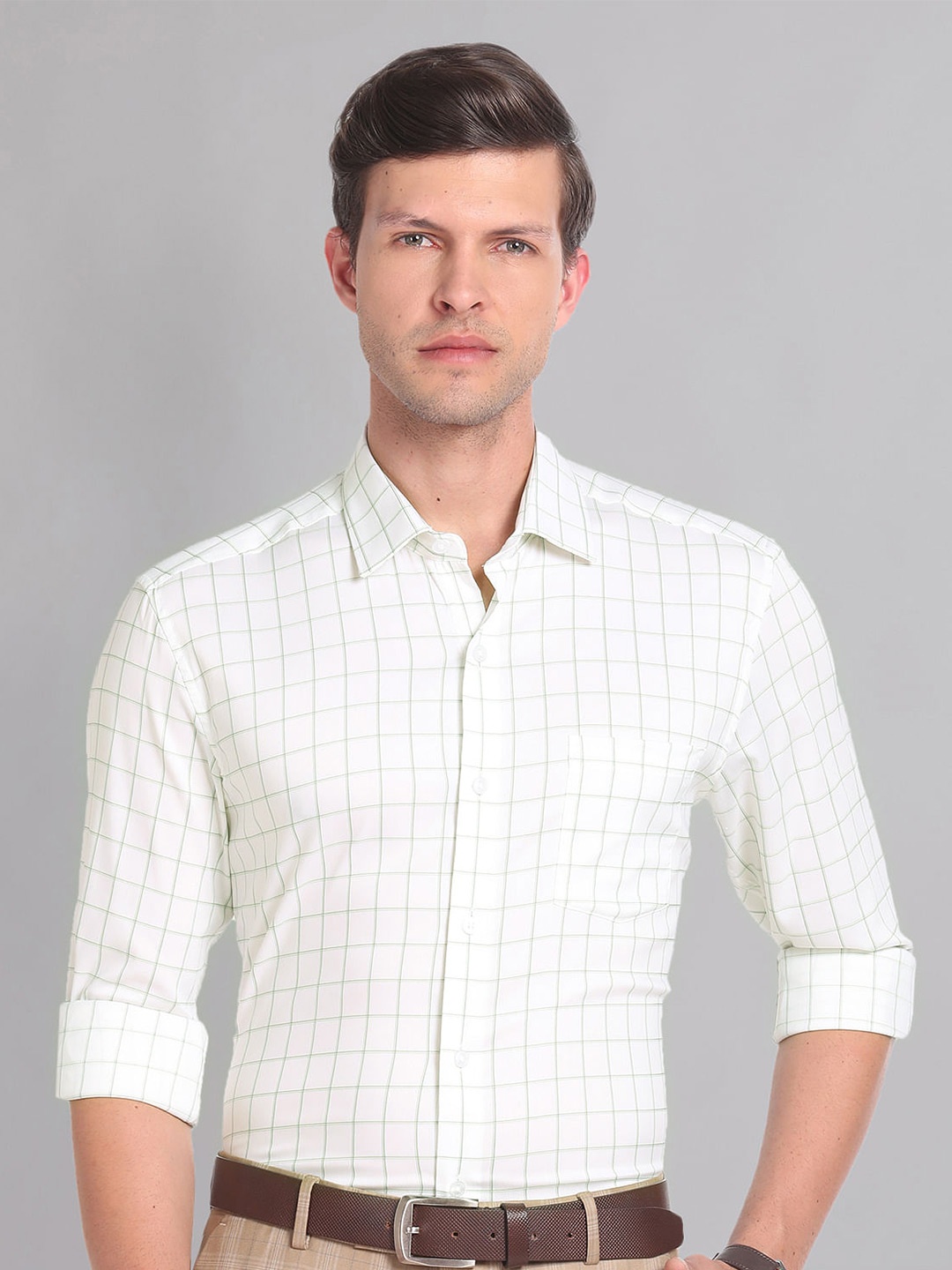 

AD By Arvind Classic Slim Fit Grid Tattersall Checks Twill Casual Shirt, White