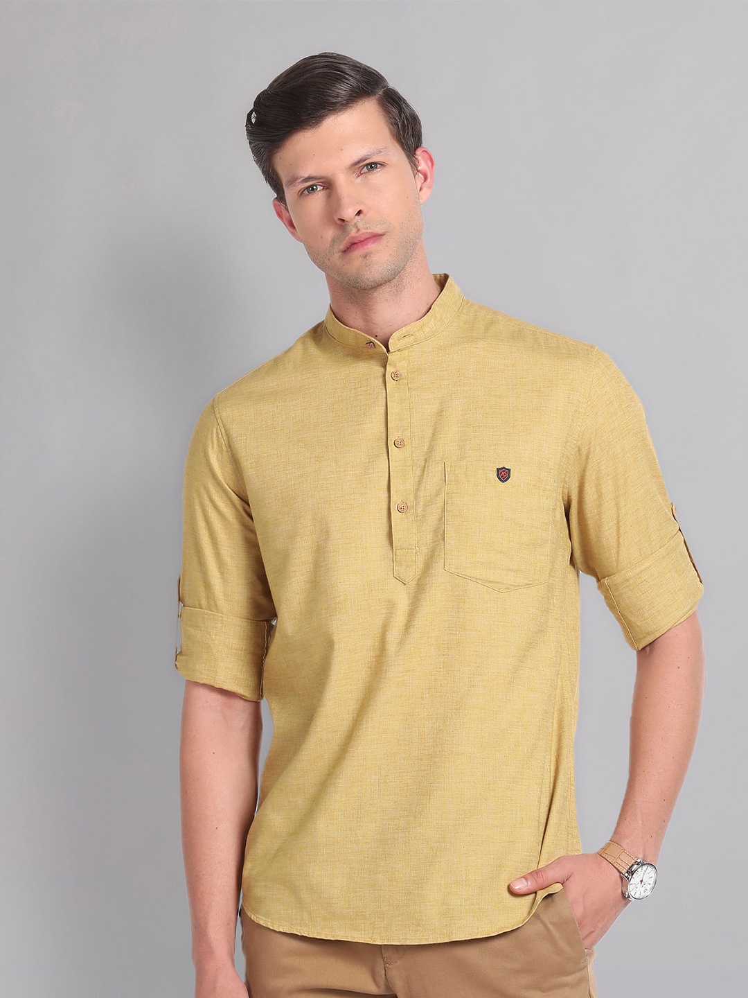 

AD By Arvind Classic Slim Fit Mandarin Collar Casual Shirt, Yellow