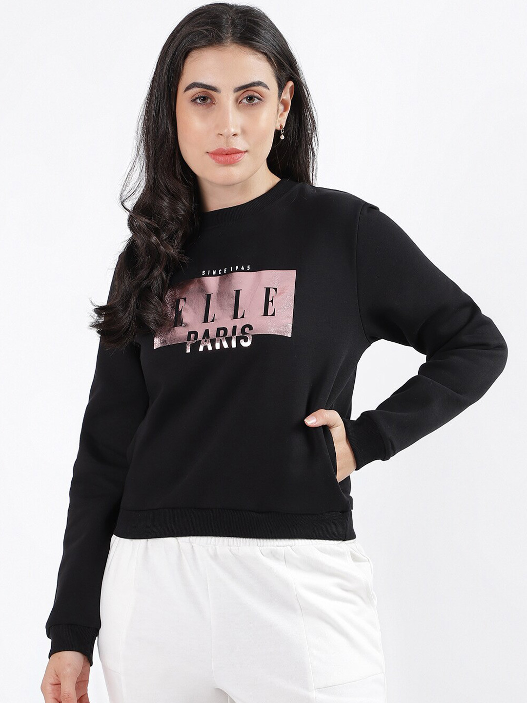 

ELLE Graphic Printed Sweatshirt, Black