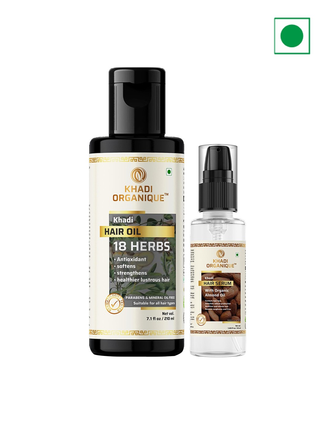 

Khadi Organique 2-Pcs 18 Herbs Hair Oil - 210ml & Hair Serum -- 50ml Combo, Na
