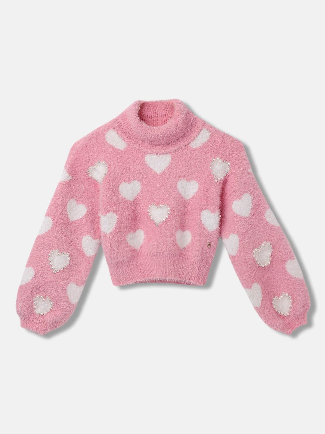 

ELLE Girls Conversational Printed Crop Pullover, Pink