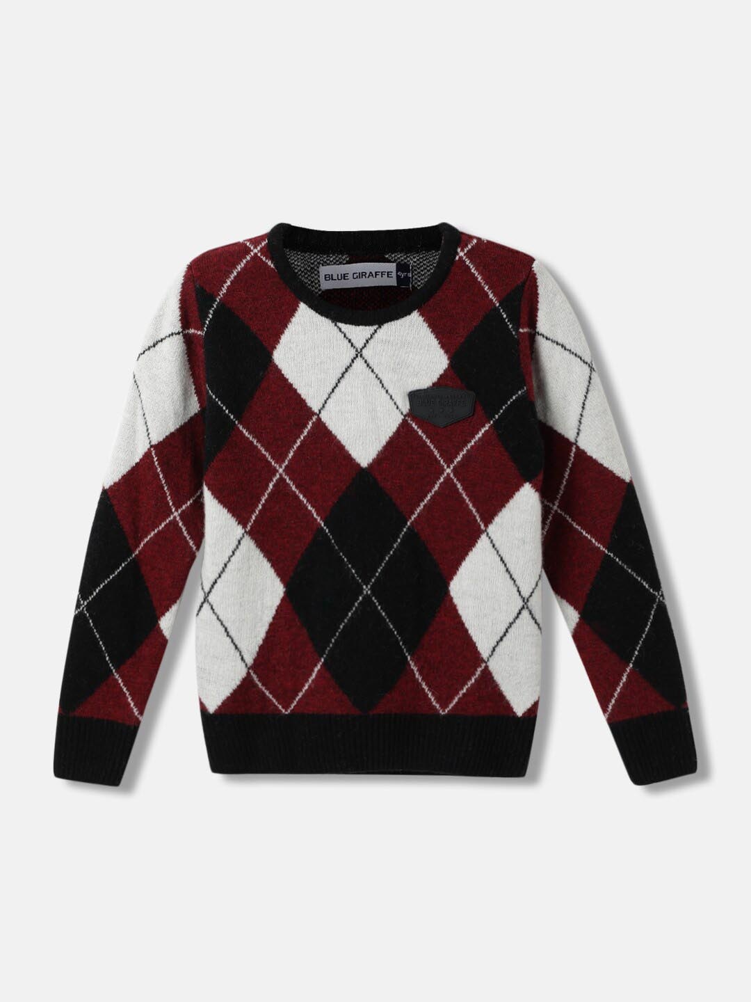 

Blue Giraffe Boys Argyle Printed Round Neck Pullover Sweater, Maroon