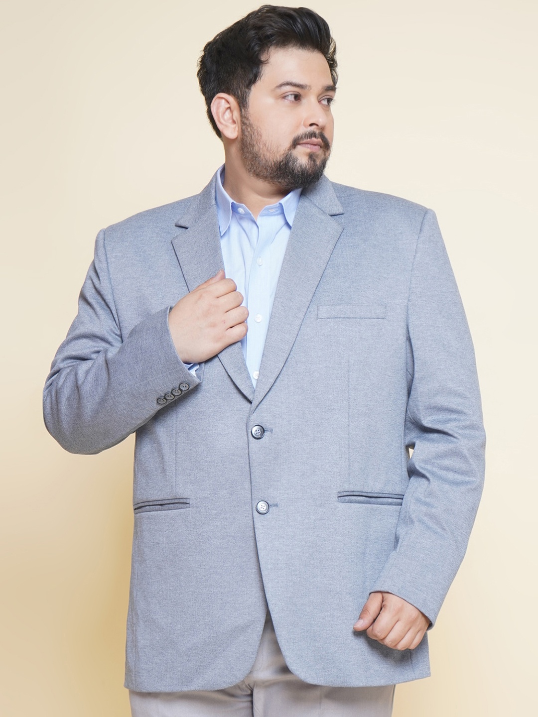 

John Pride Plus Size Single-Breasted Notched Lapel Collar Blazer, Blue