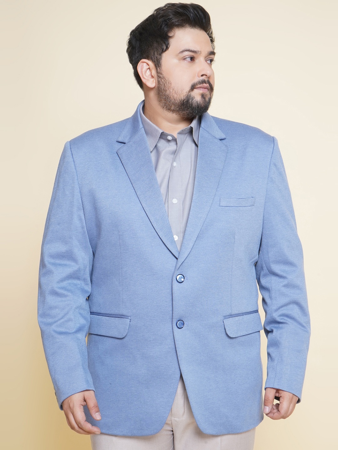 

John Pride Plus Size Single-Breasted Notched Lapel Collar Blazer, Blue