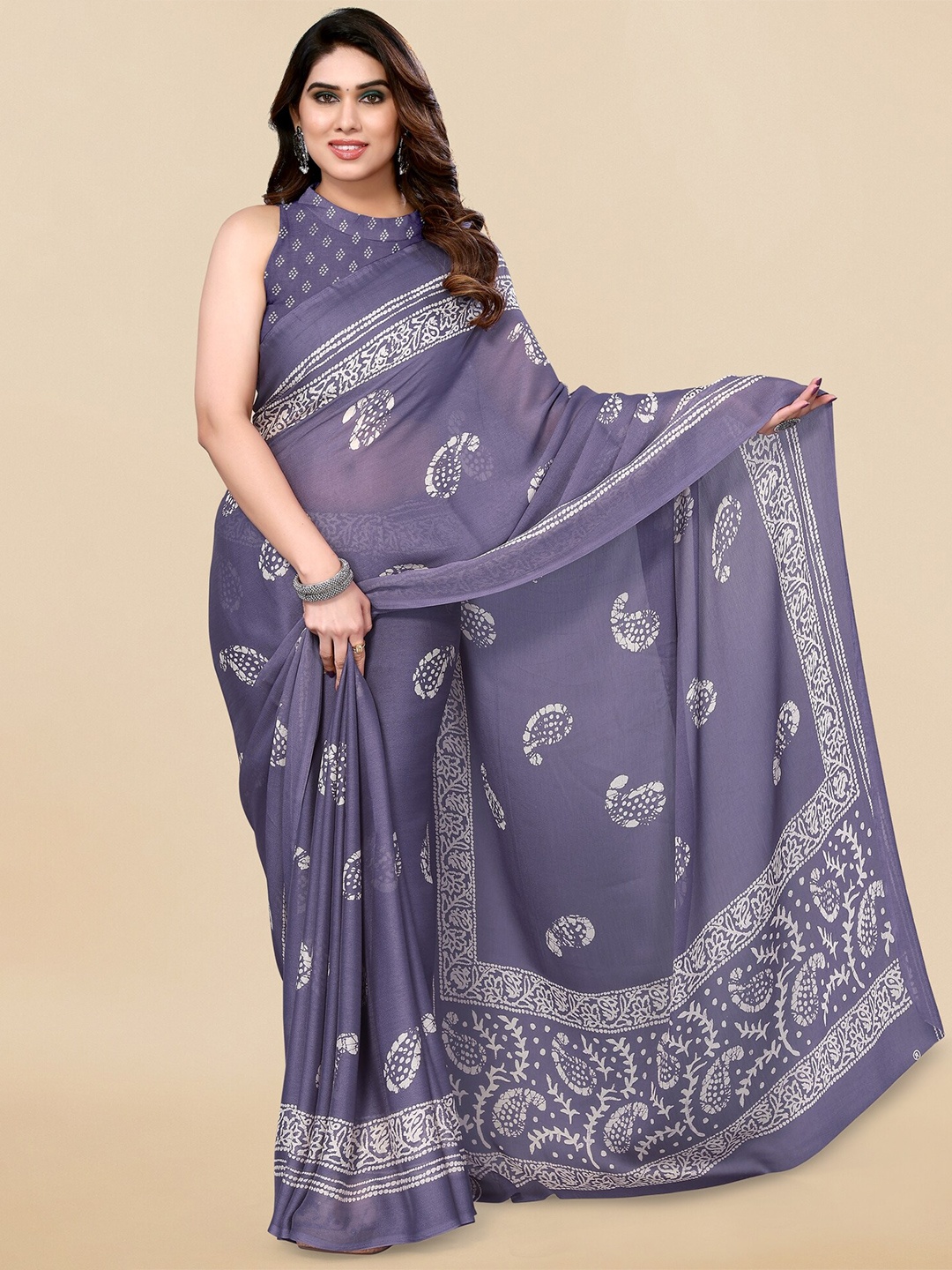 

KALINI Paisley Printed Saree, Purple
