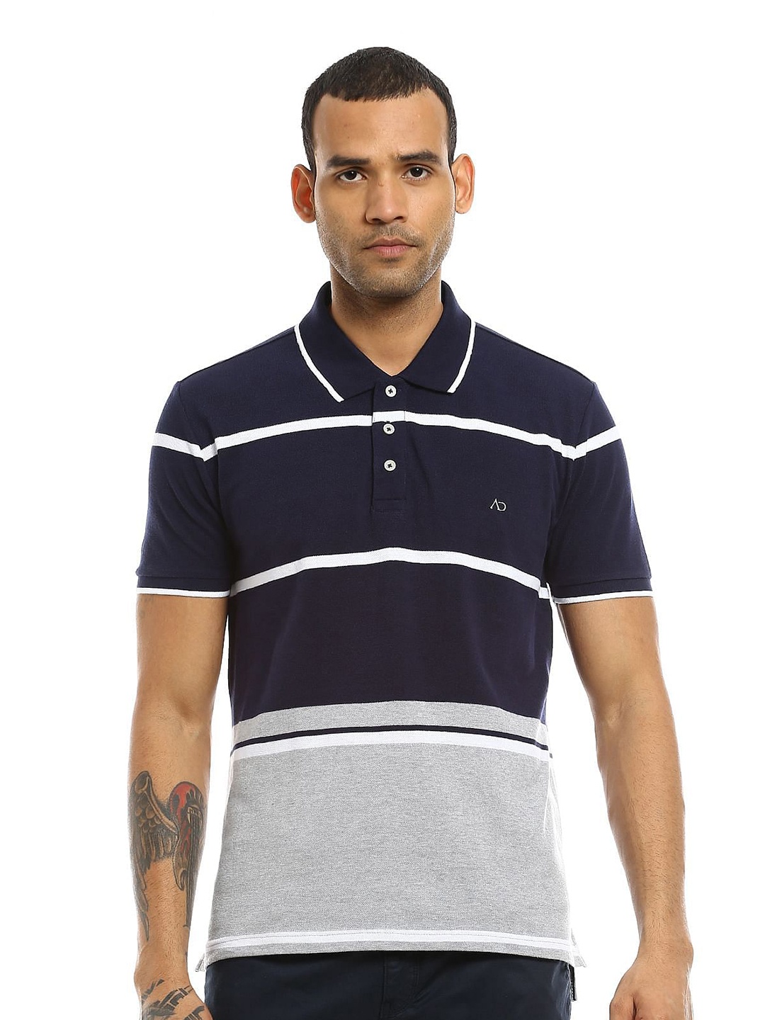 

AD By Arvind Colourblocked Polo Collar Pure Cotton T-shirt, Navy blue
