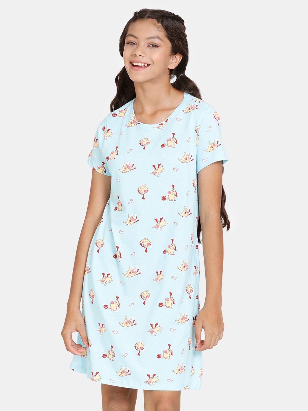 

Zivame Girls Conversational Printed Pure Cotton Nightdress, Blue