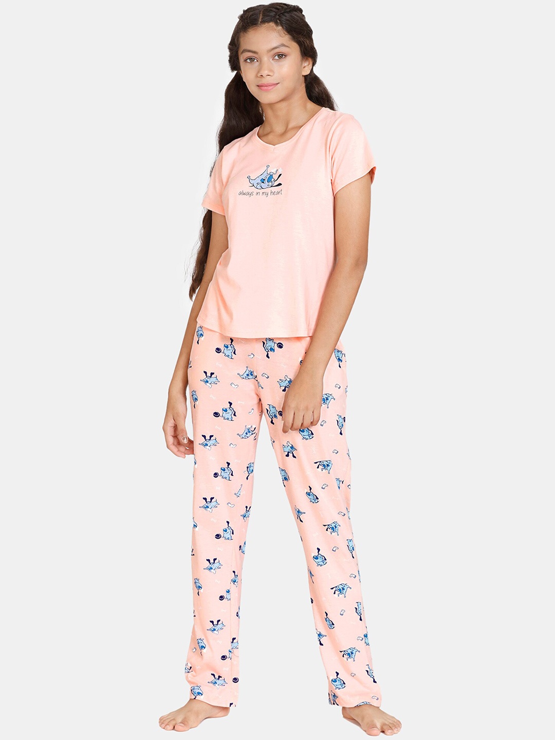 

Zivame Girls Conversational Printed Pure Cotton Night Suit, Pink