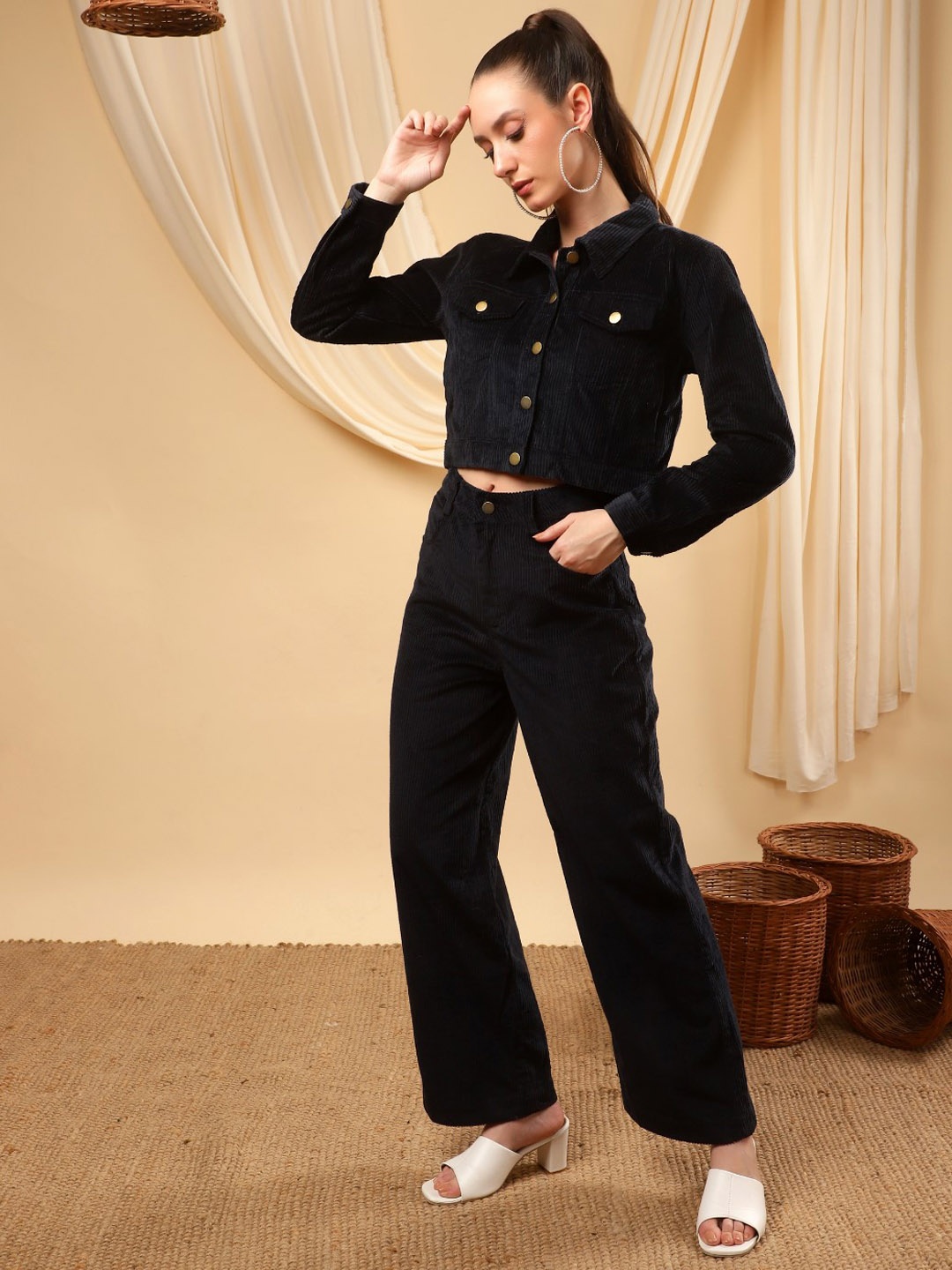 

Bani Women Winter Shirt Collar Jacket & Trouser, Black