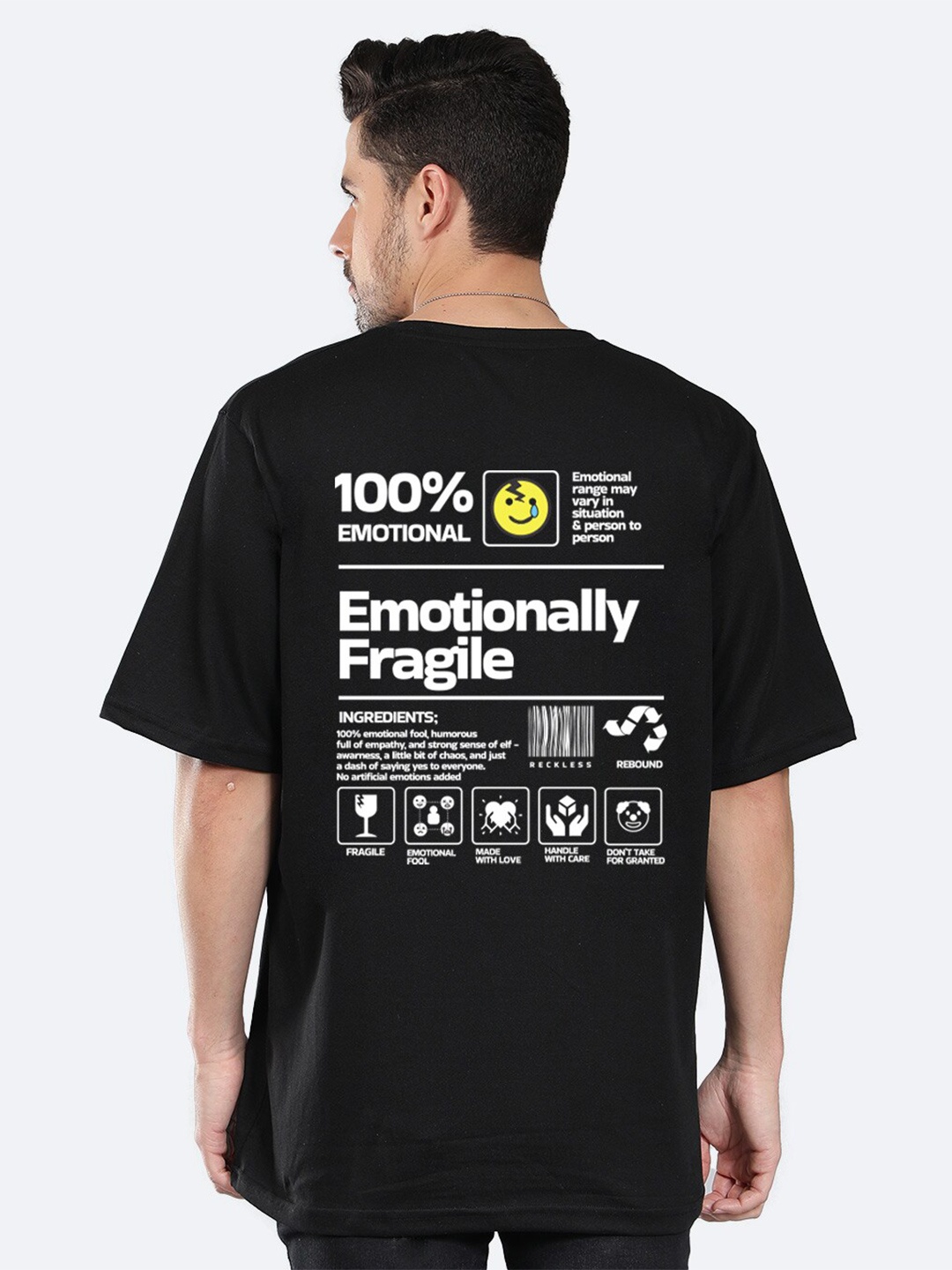 Mad Over Print Typography Printed Cotton T-shirt, Black