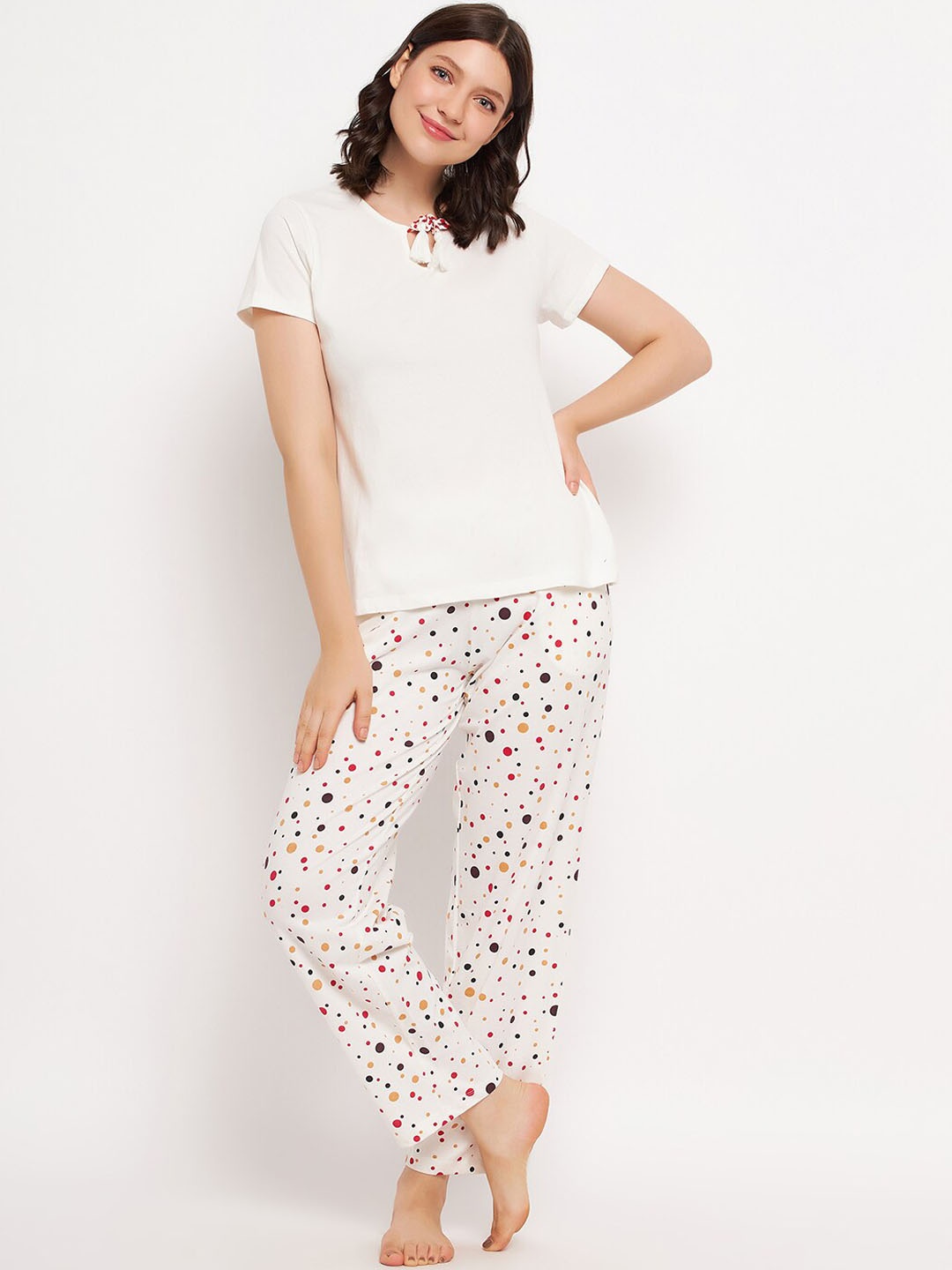 

Clovia White Round Neck Pure Cotton Night suit