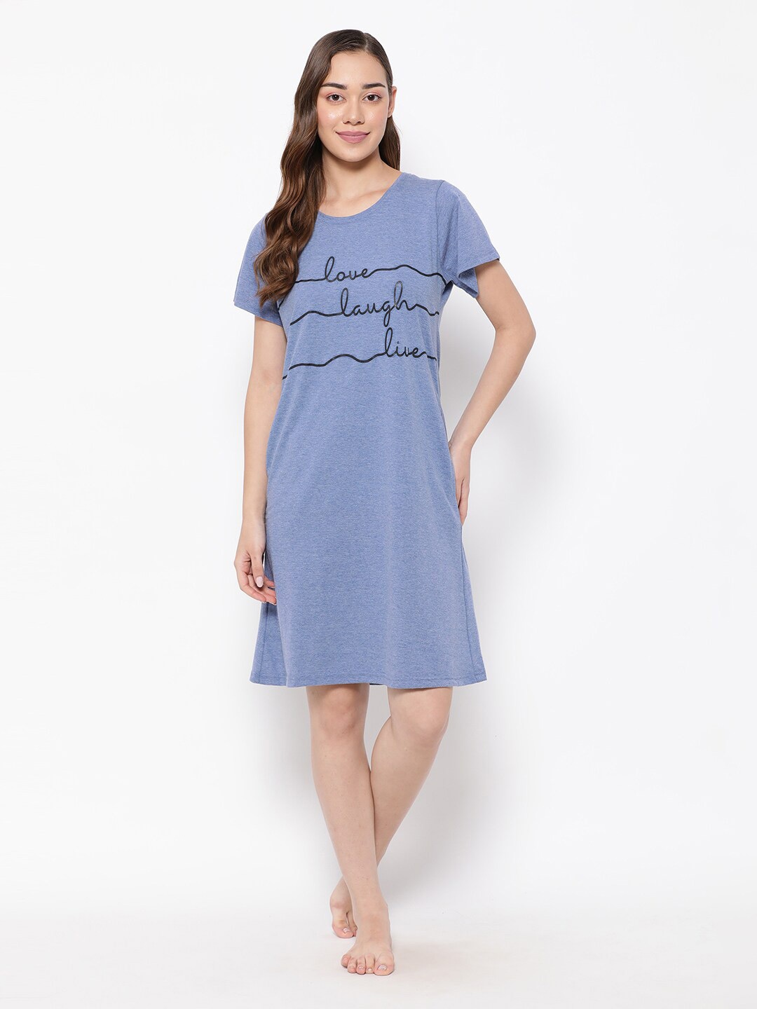 

Clovia Blue Typography Printed Cotton Nightdress