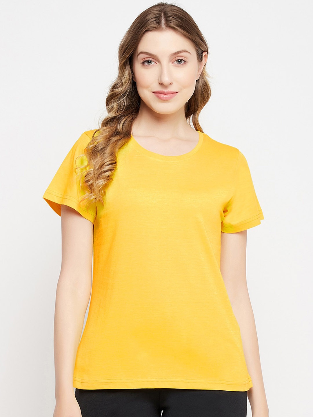 

Clovia Round Neck Cotton Lounge T-shirts, Yellow