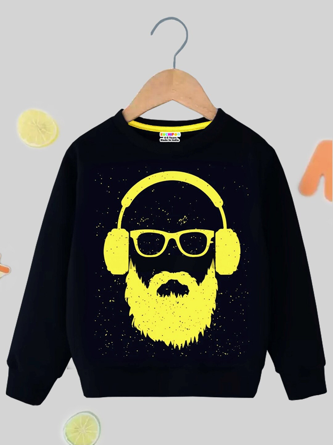 

KUCHIPOO Kids Graphic Printed Fleece Sweatshirt, Black