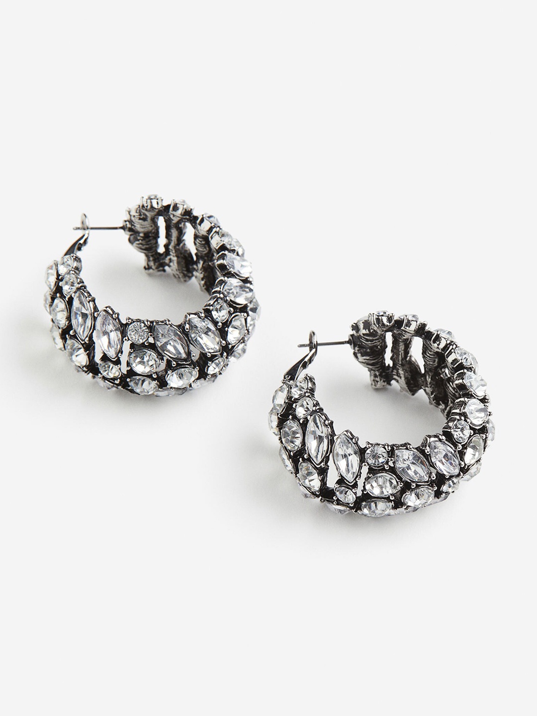 

H&M Women Rhinestone Embellished Hoop Earrings, Silver