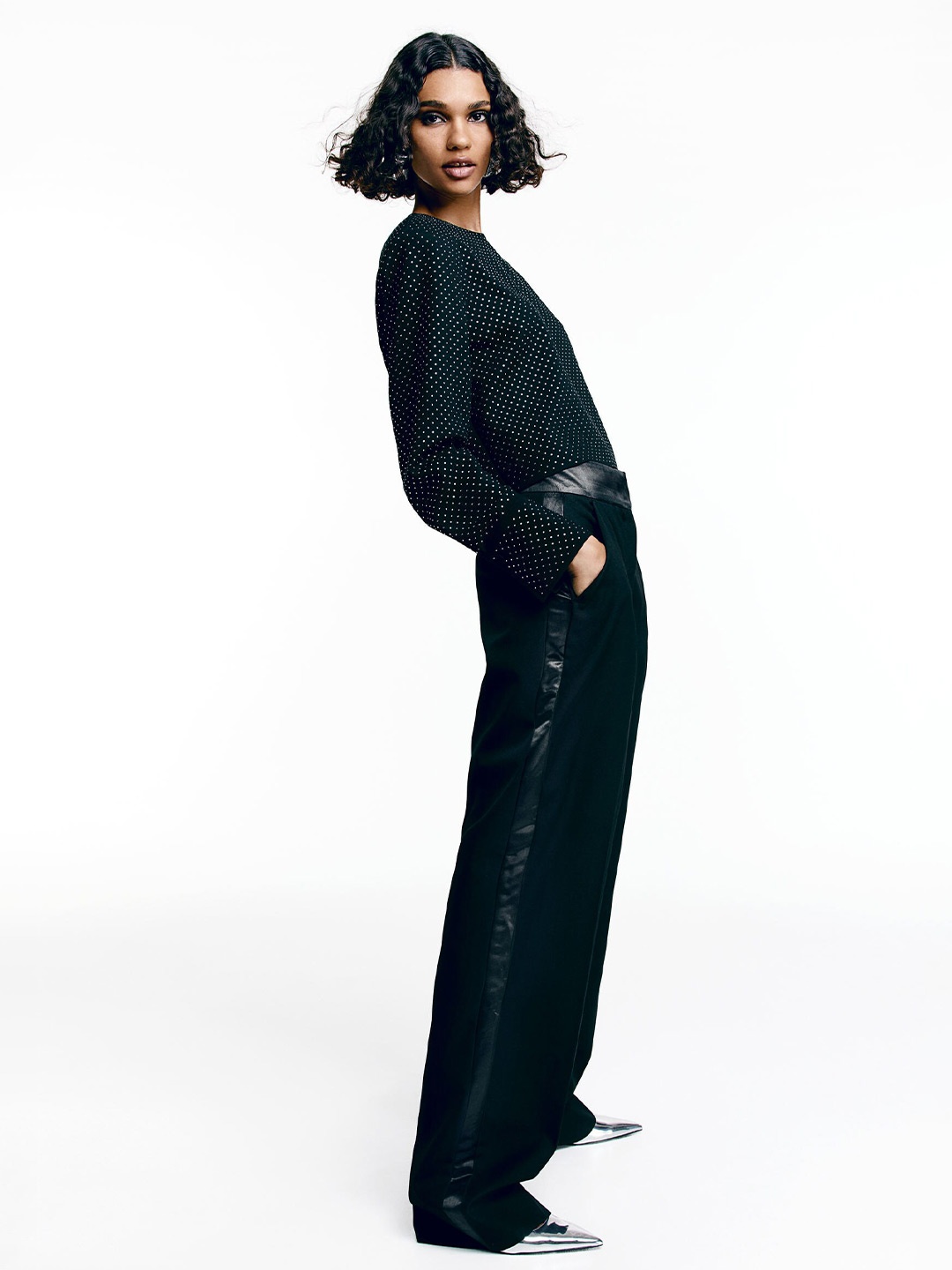 

H&M Rhinestone-Embellished Blouse, Black
