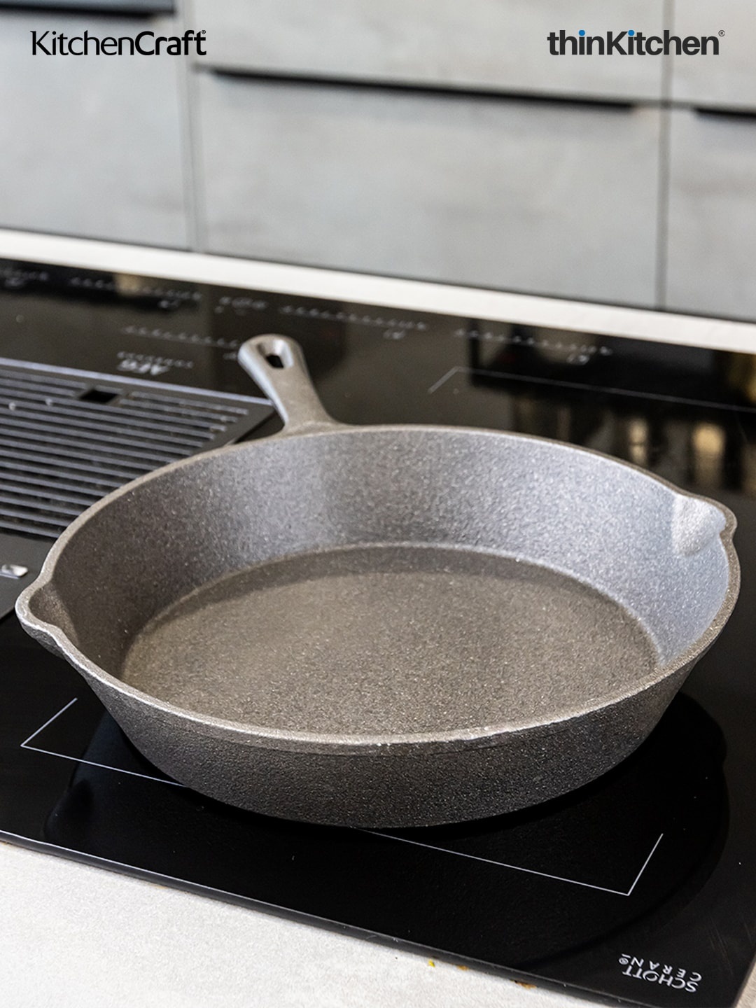

KitchenCraft Grey Cast Iron Low Oil Frying Plain Grill Pan