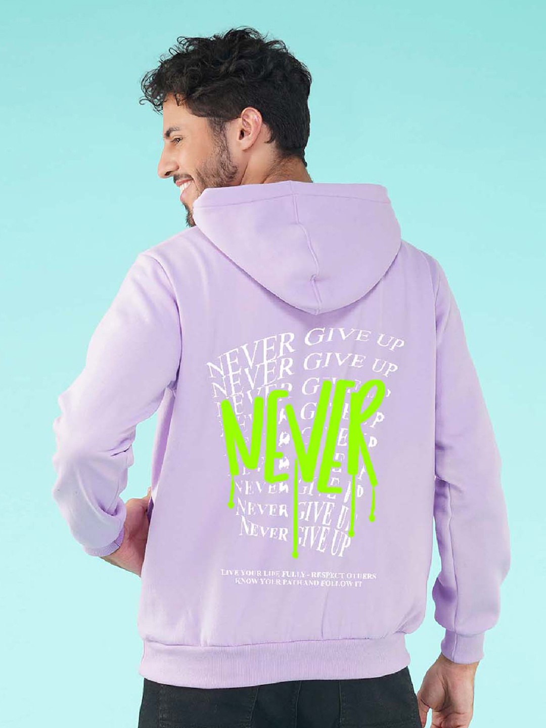

NUSYL Typography Printed Hooded Fleece Pullover Sweatshirt, Purple