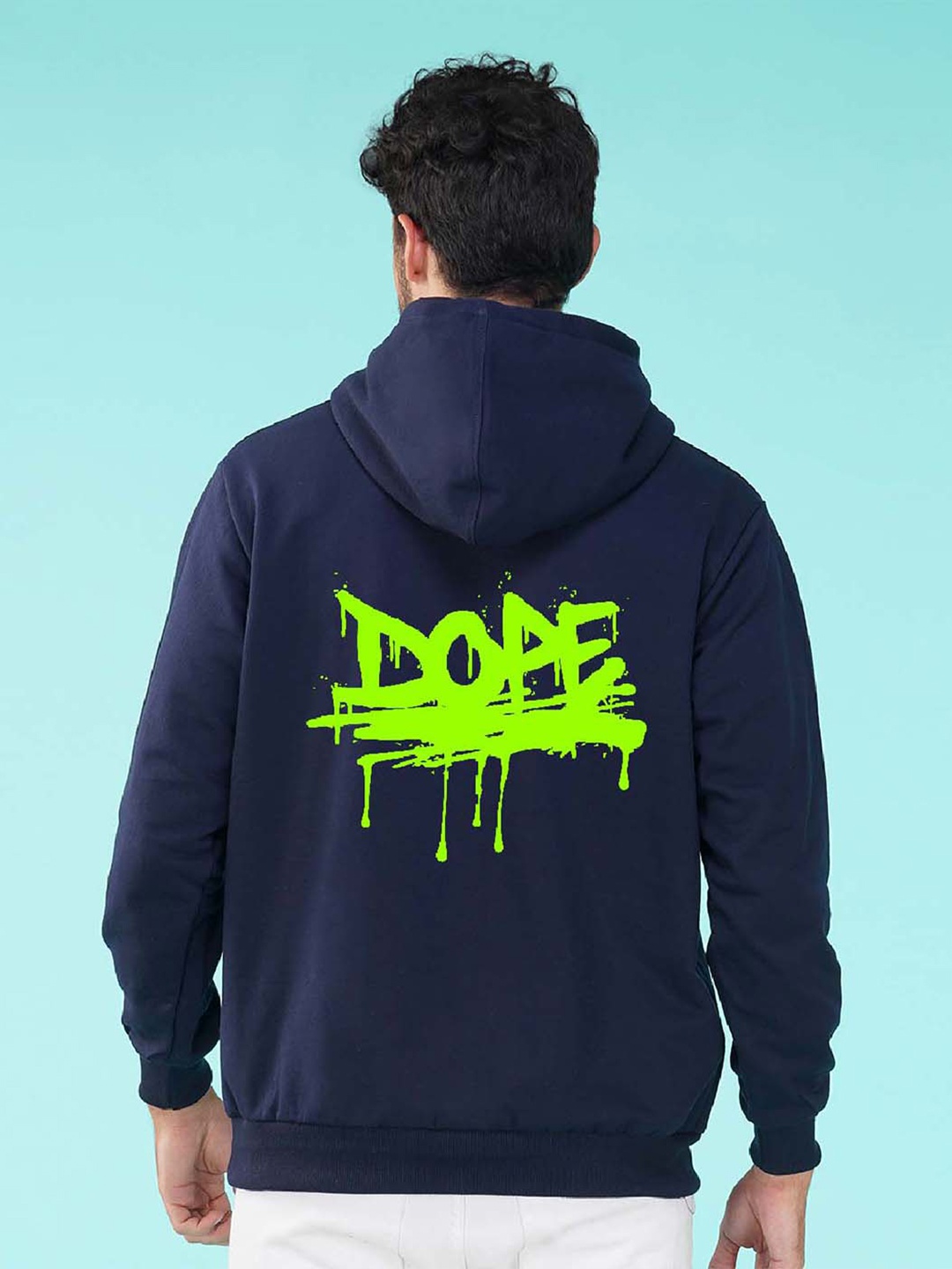 

NUSYL Typography Printed Hooded Fleece Pullover, Navy blue