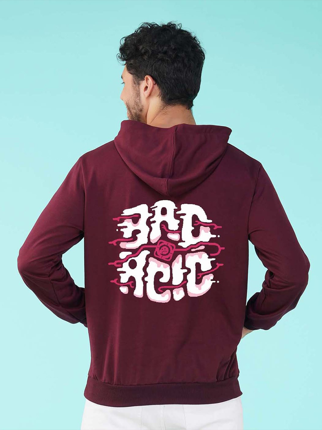 

NUSYL Typography Printed Hooded Fleece Sweatshirt, Maroon