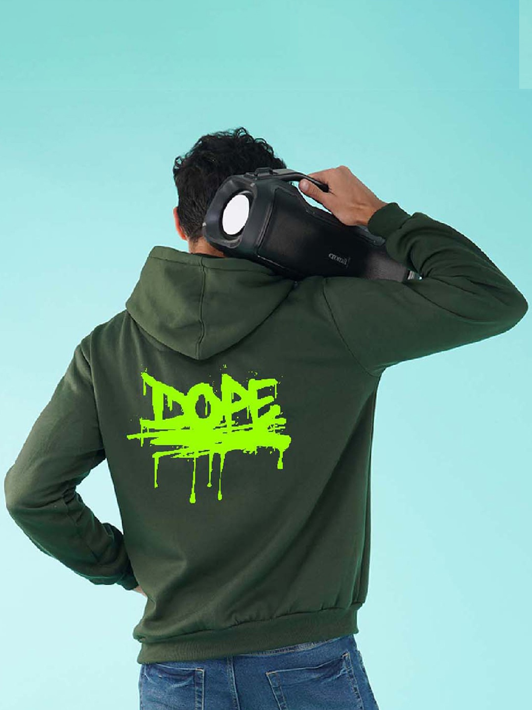 

NUSYL Typography Printed Hooded Fleece Pullover Sweatshirt, Olive
