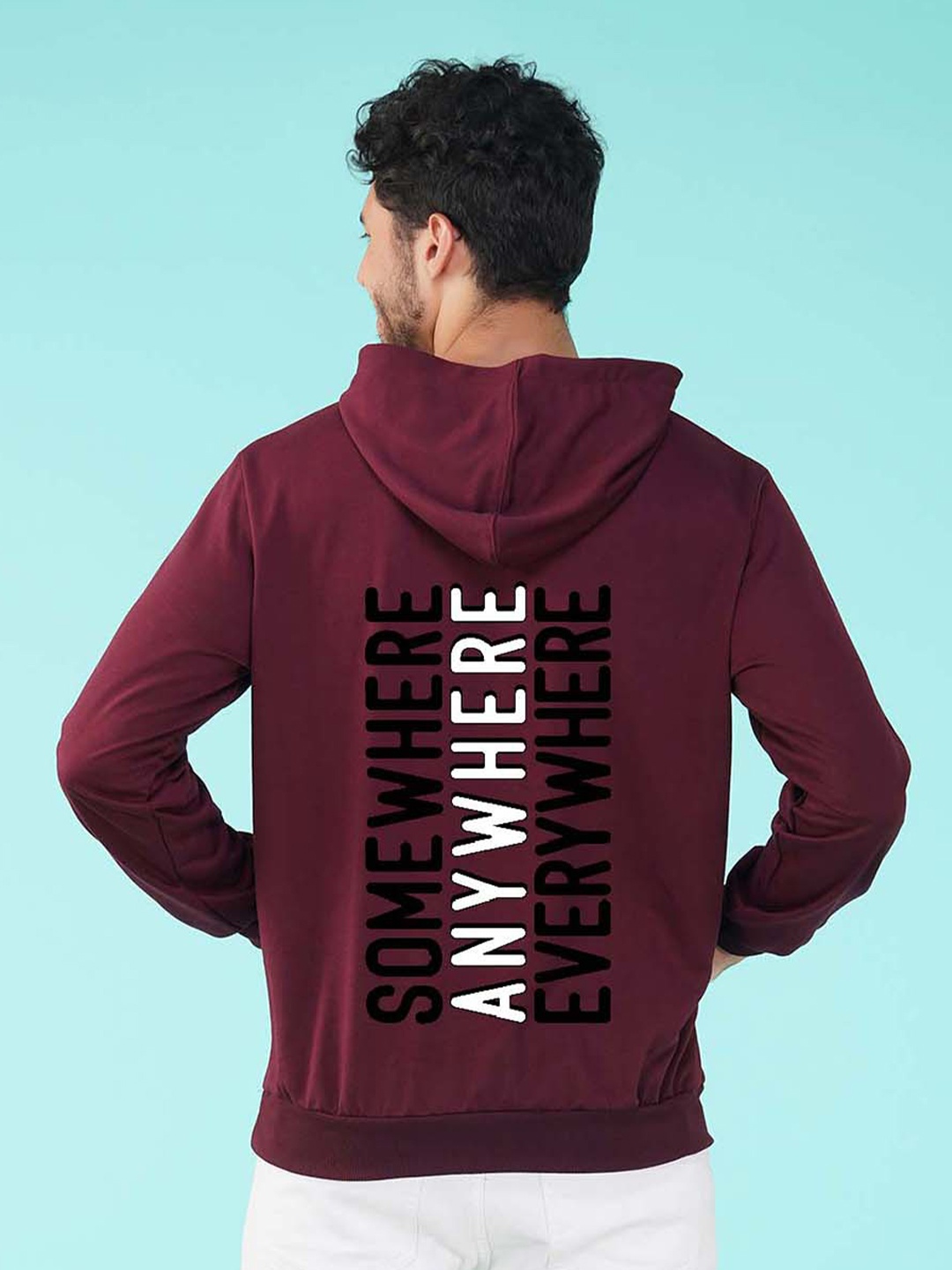 

NUSYL Typography Printed Hooded Fleece Sweatshirt, Maroon