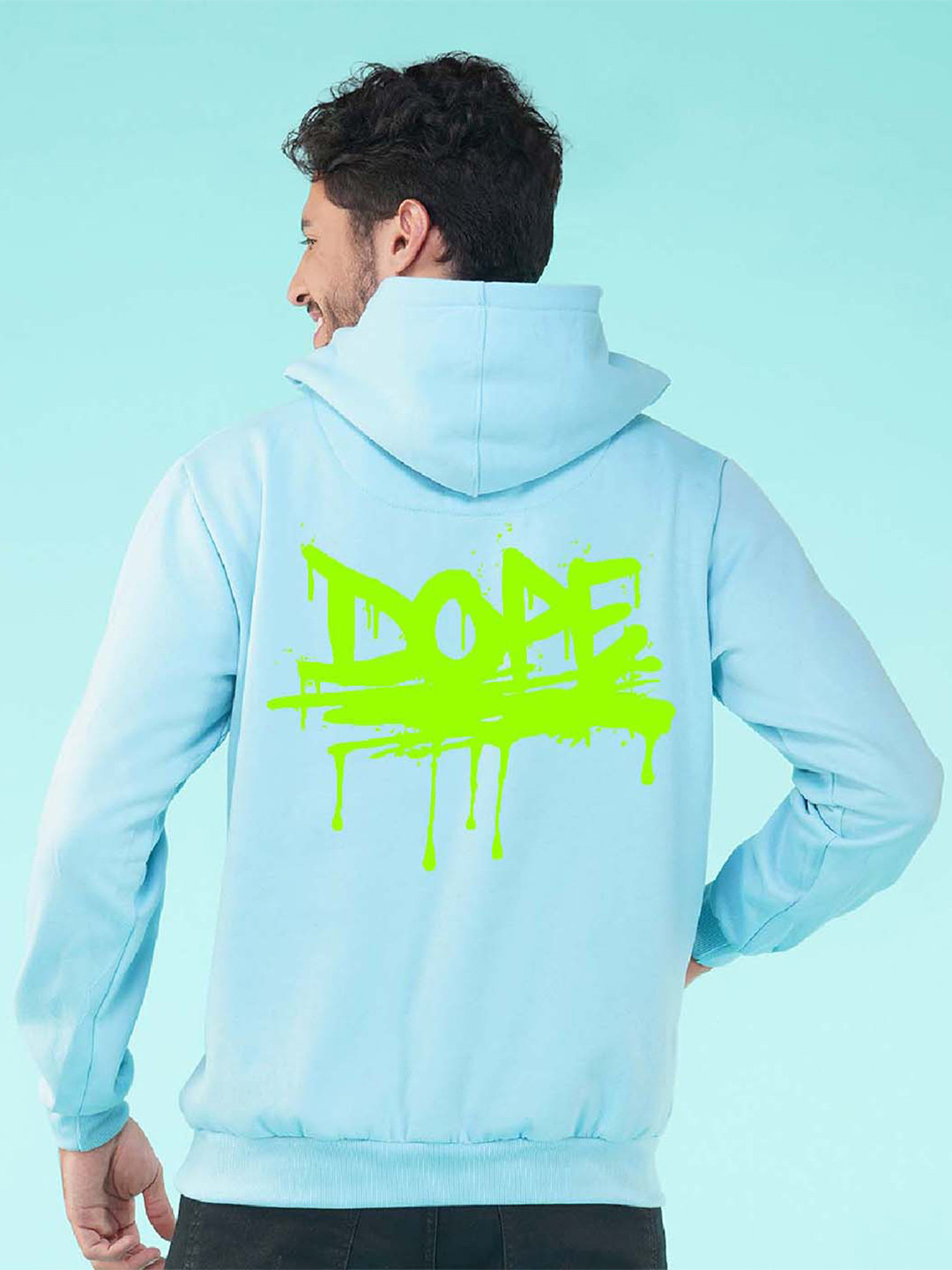 

NUSYL Typography Printed Hooded Fleece Pullover, Blue