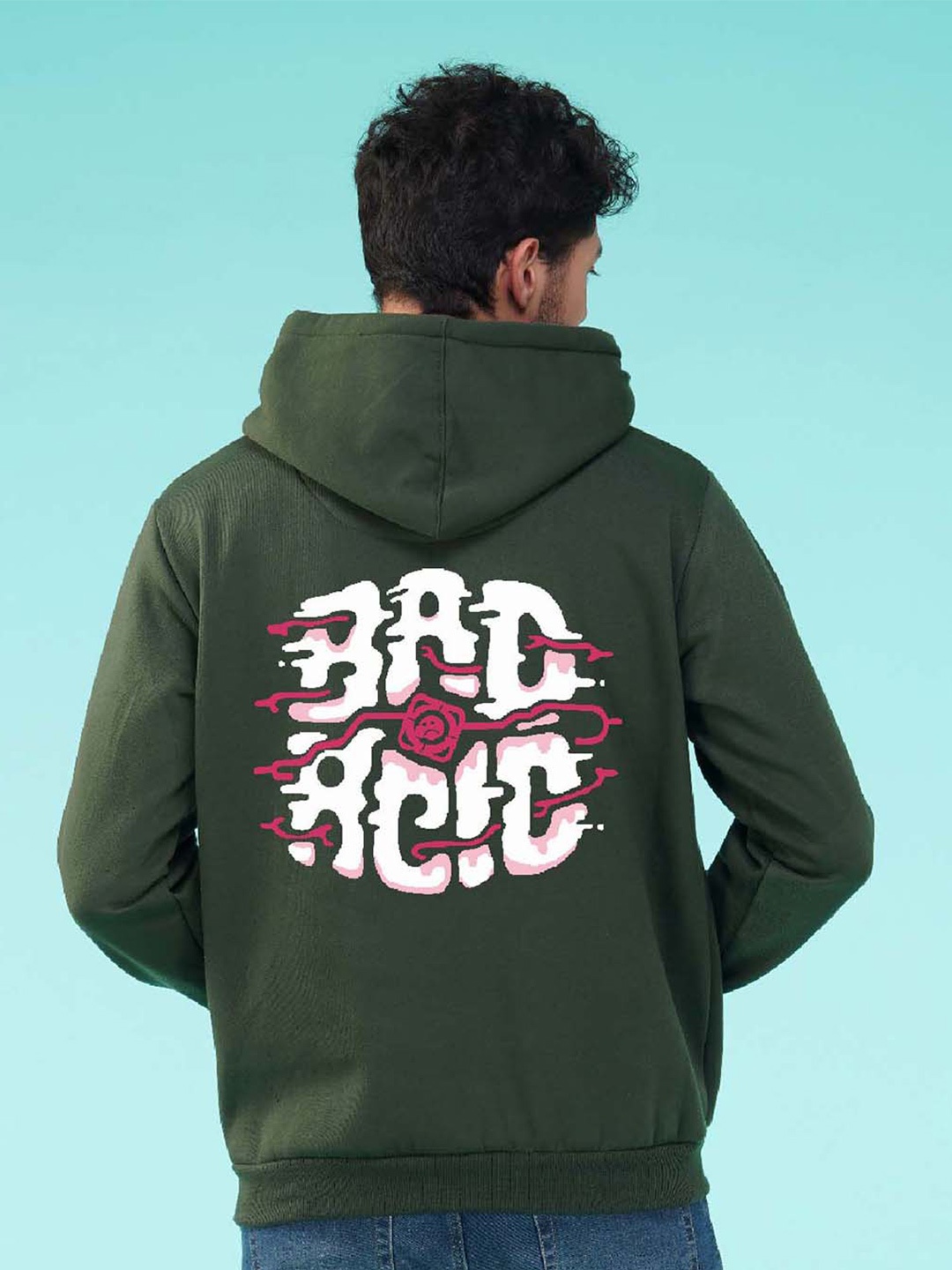 

NUSYL Typography Printed Hooded Fleece Sweatshirt, Olive