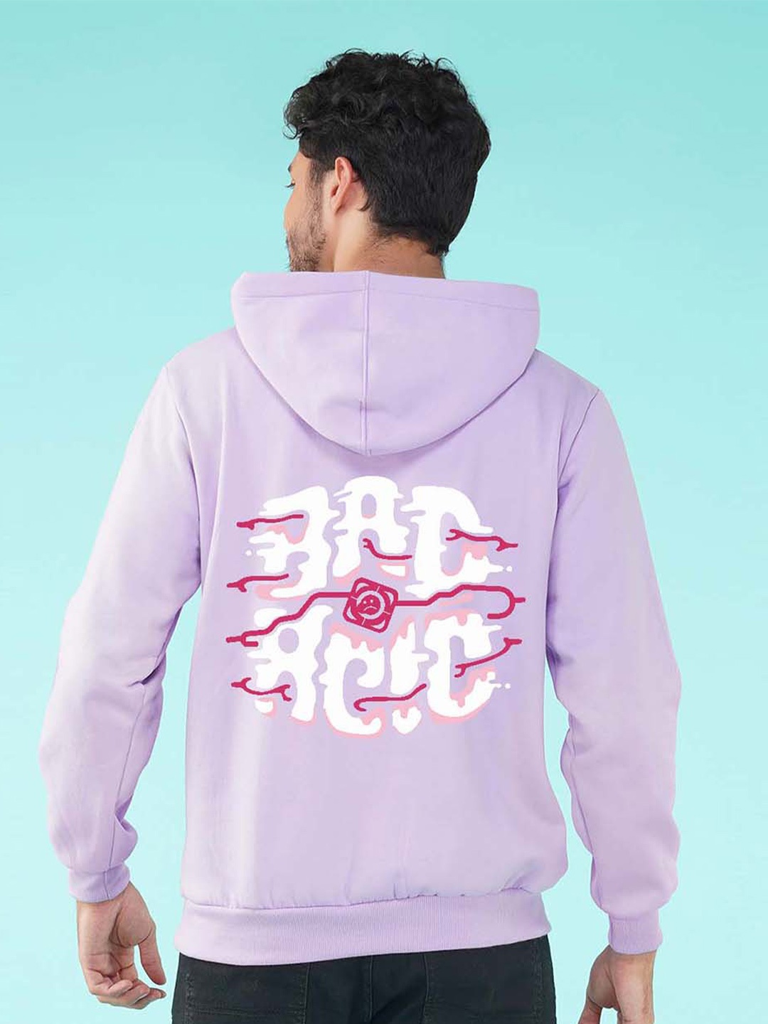 

NUSYL Typography Printed Hooded Fleece Pullover Sweatshirt, Purple