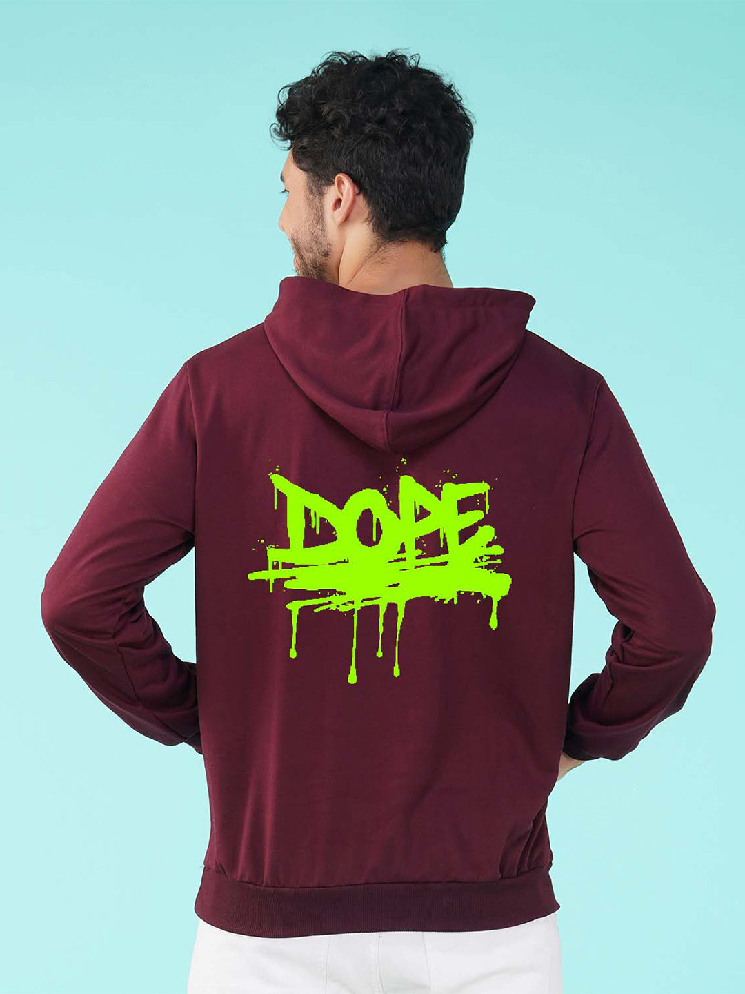 

NUSYL Typography Printed Hooded Fleece Pullover, Maroon
