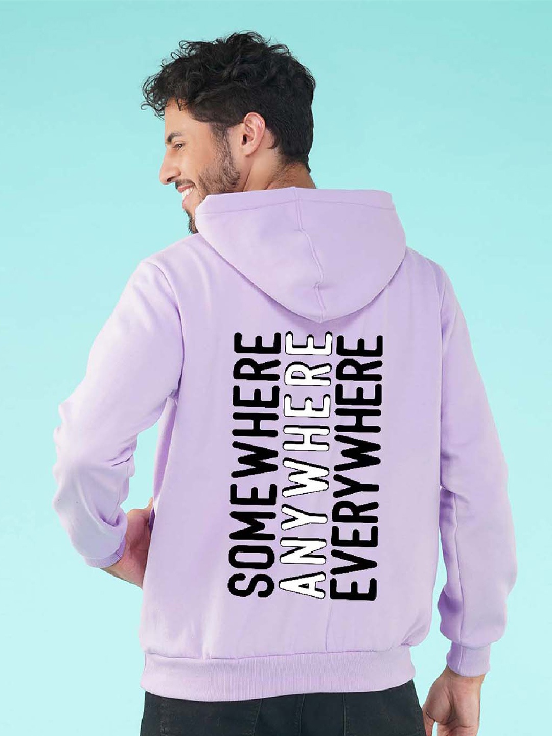 

NUSYL Typography Printed Hooded Fleece Pullover, Purple