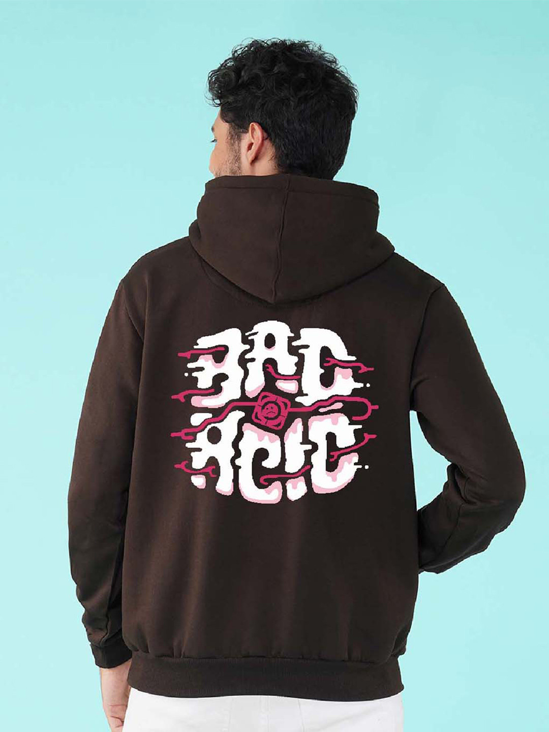 

NUSYL Typography Printed Hooded Fleece Sweatshirt, Brown
