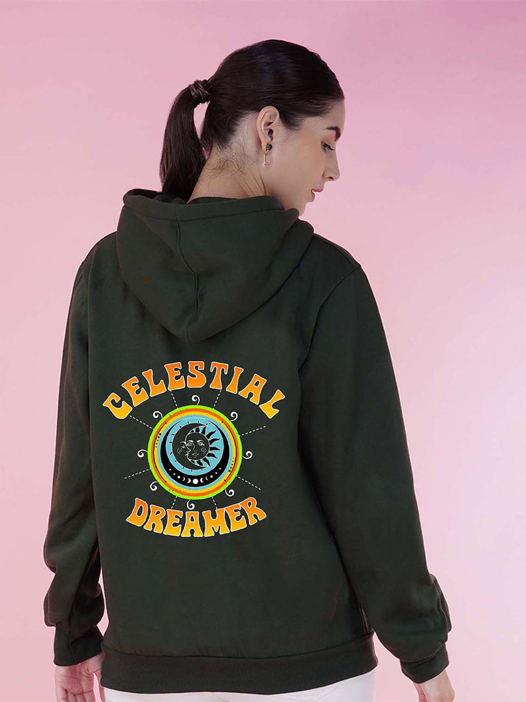

NUSYL Typography Printed Hooded Fleece Pullover Sweatshirt, Green
