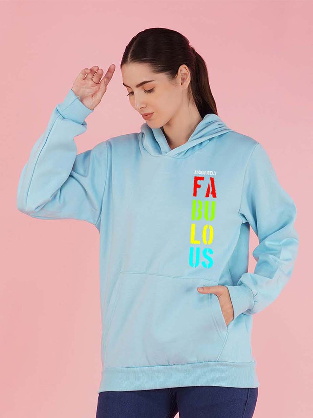 

NUSYL Typography Printed Hooded Fleece Pullover Sweatshirt, Blue