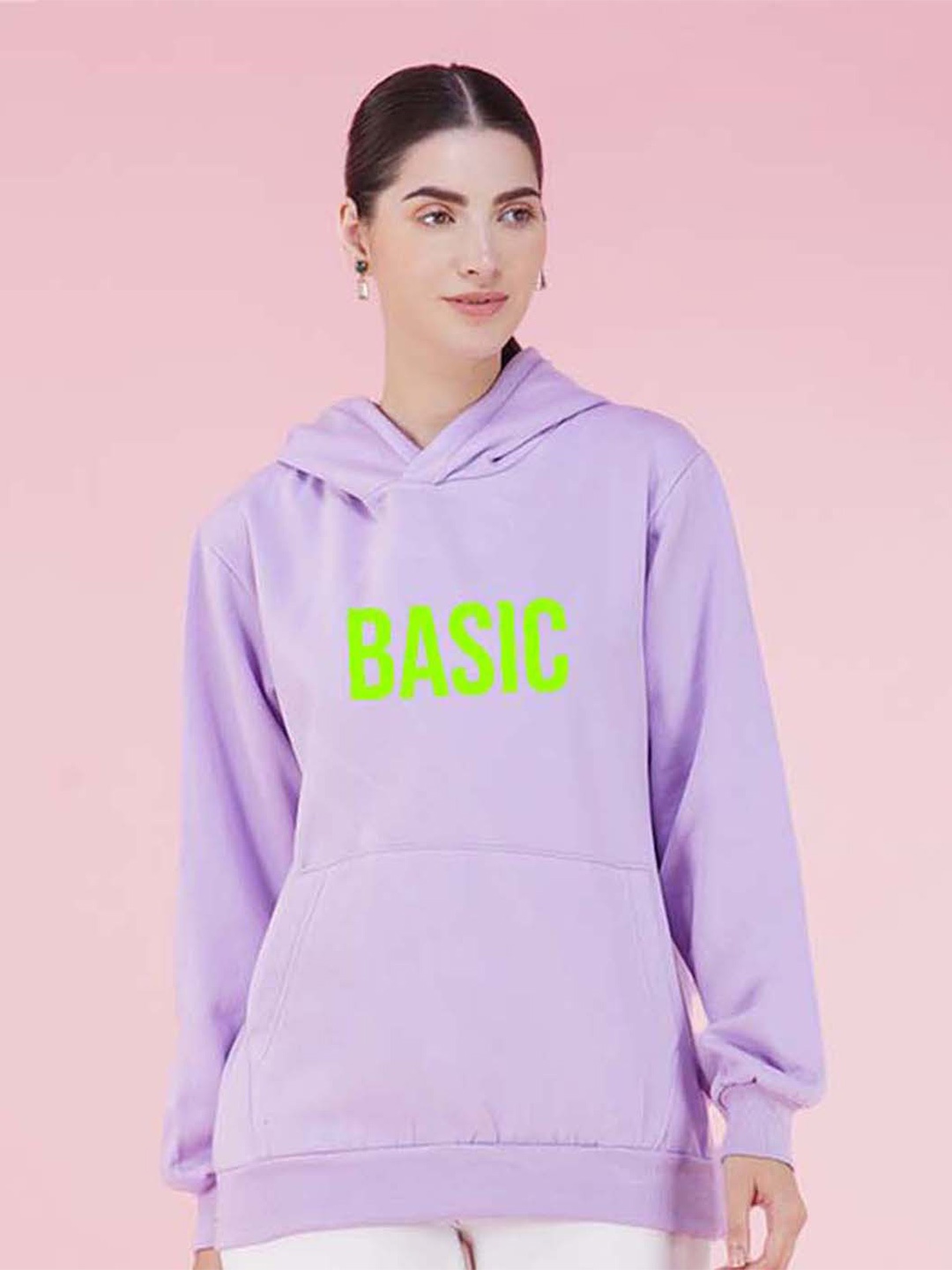 

NUSYL Basic Text Printed Hooded Fleece Pullover, Lavender