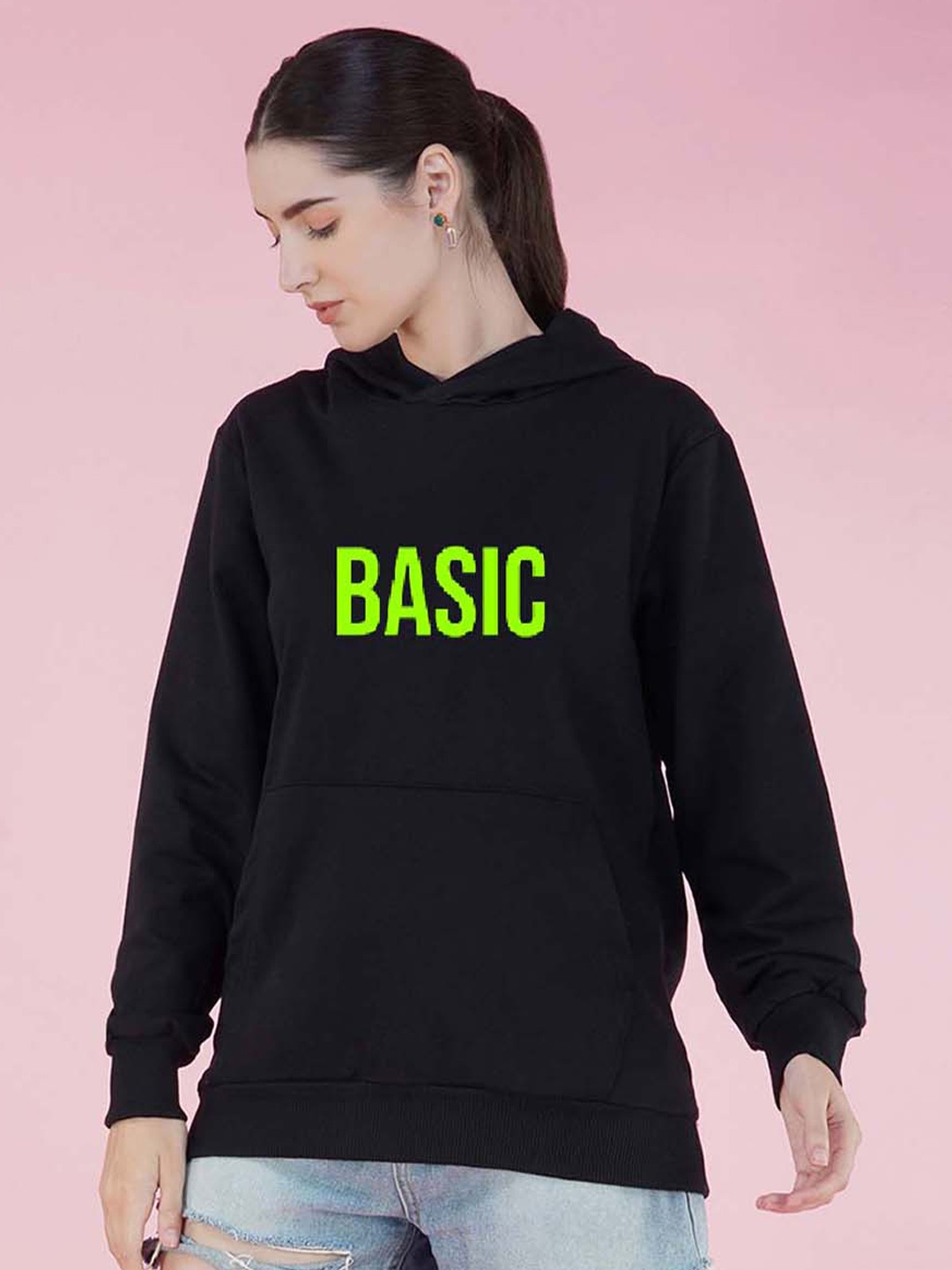 

NUSYL Typography Printed Hooded Fleece Sweatshirt, Black