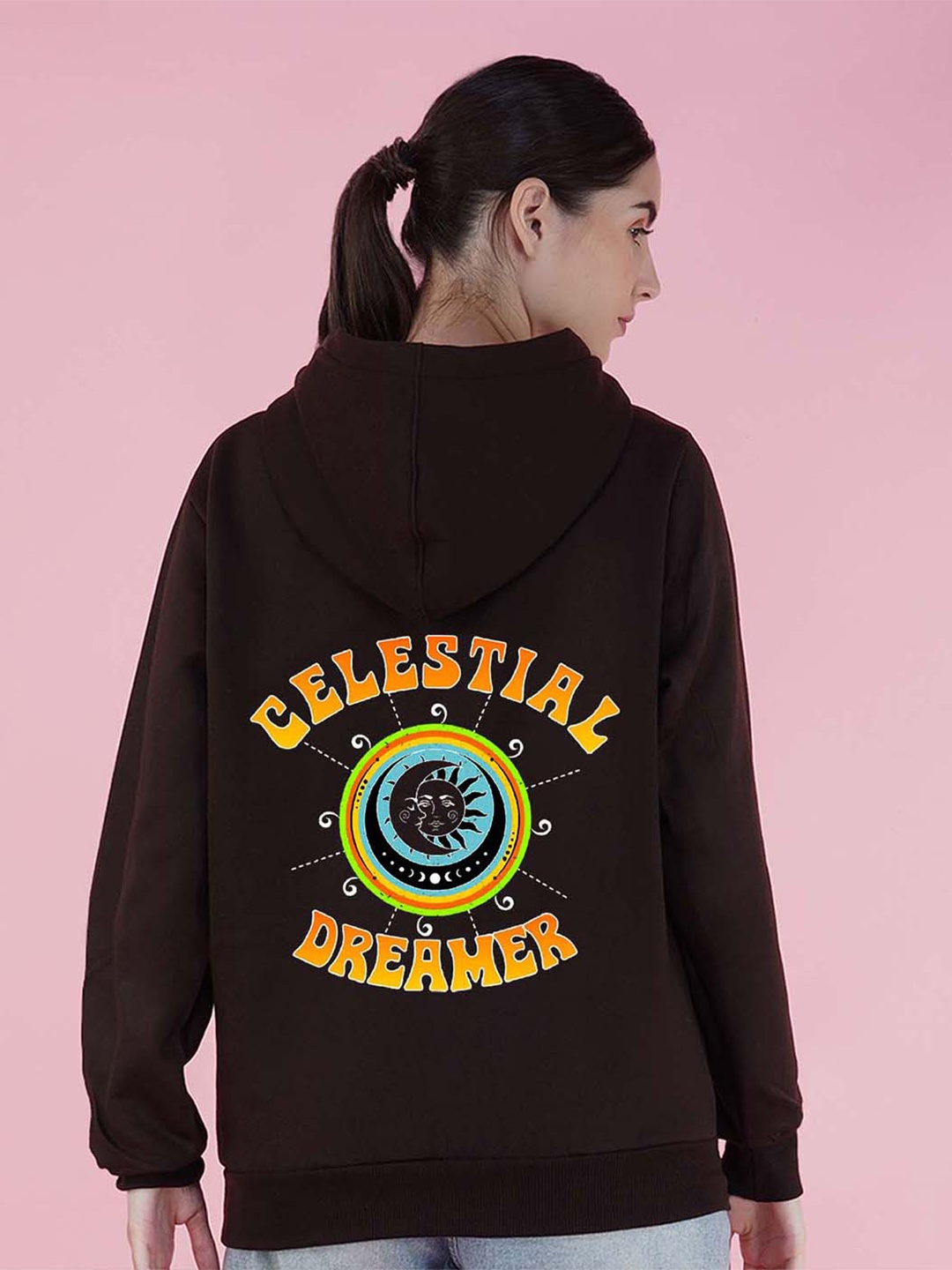 

NUSYL Graphic Printed Hooded Fleece Oversized Sweatshirt, Brown