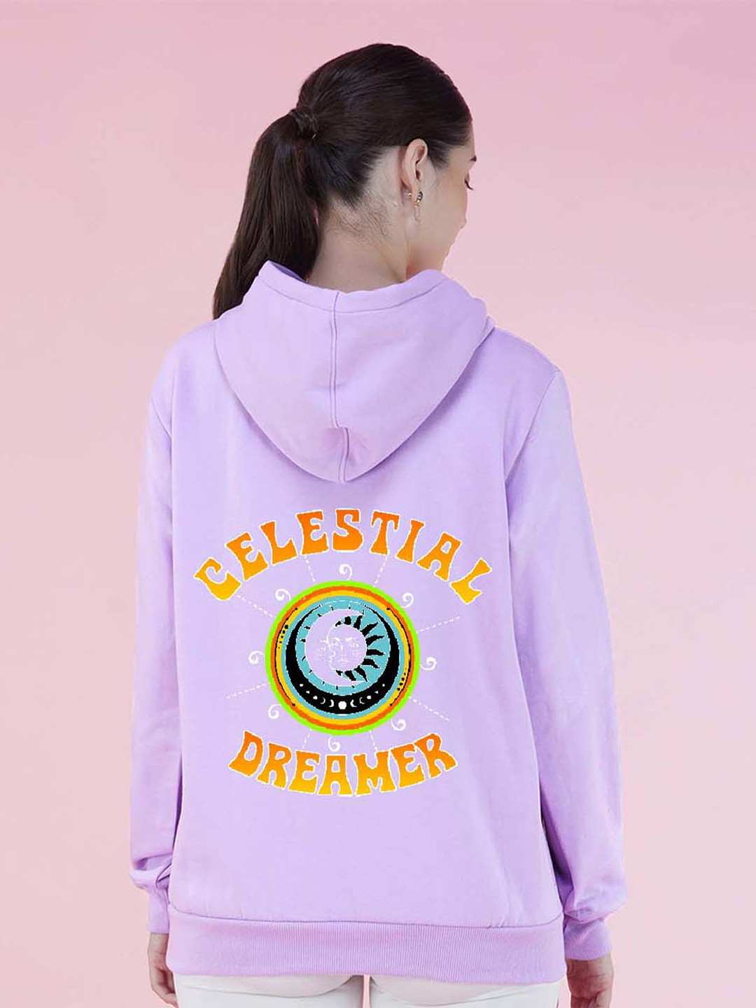 

NUSYL Graphic Printed Hooded Fleece Oversized Sweatshirt, Purple