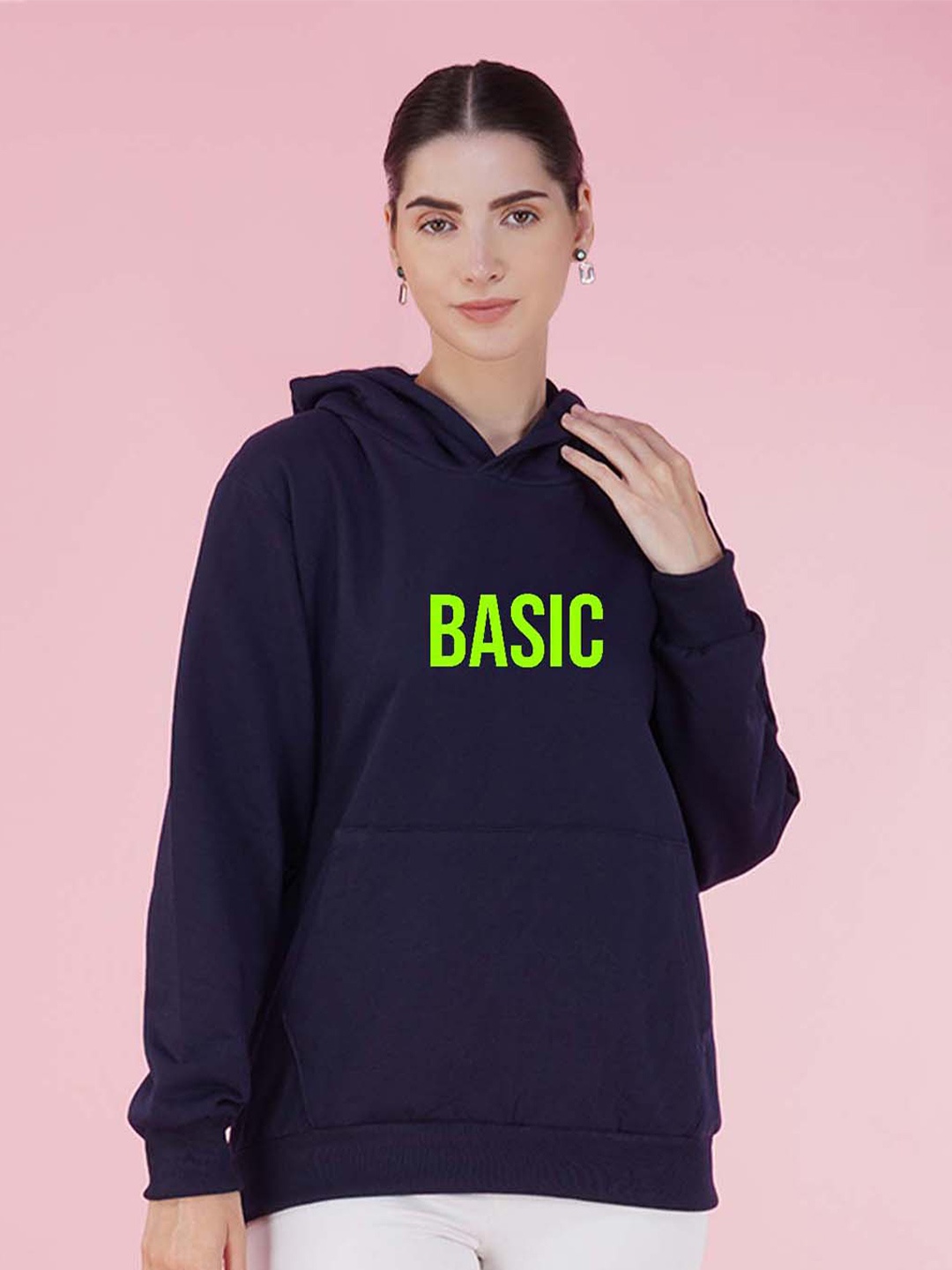 

NUSYL Typography Printed Hooded Oversized Fleece Pullover Sweatshirt, Navy blue