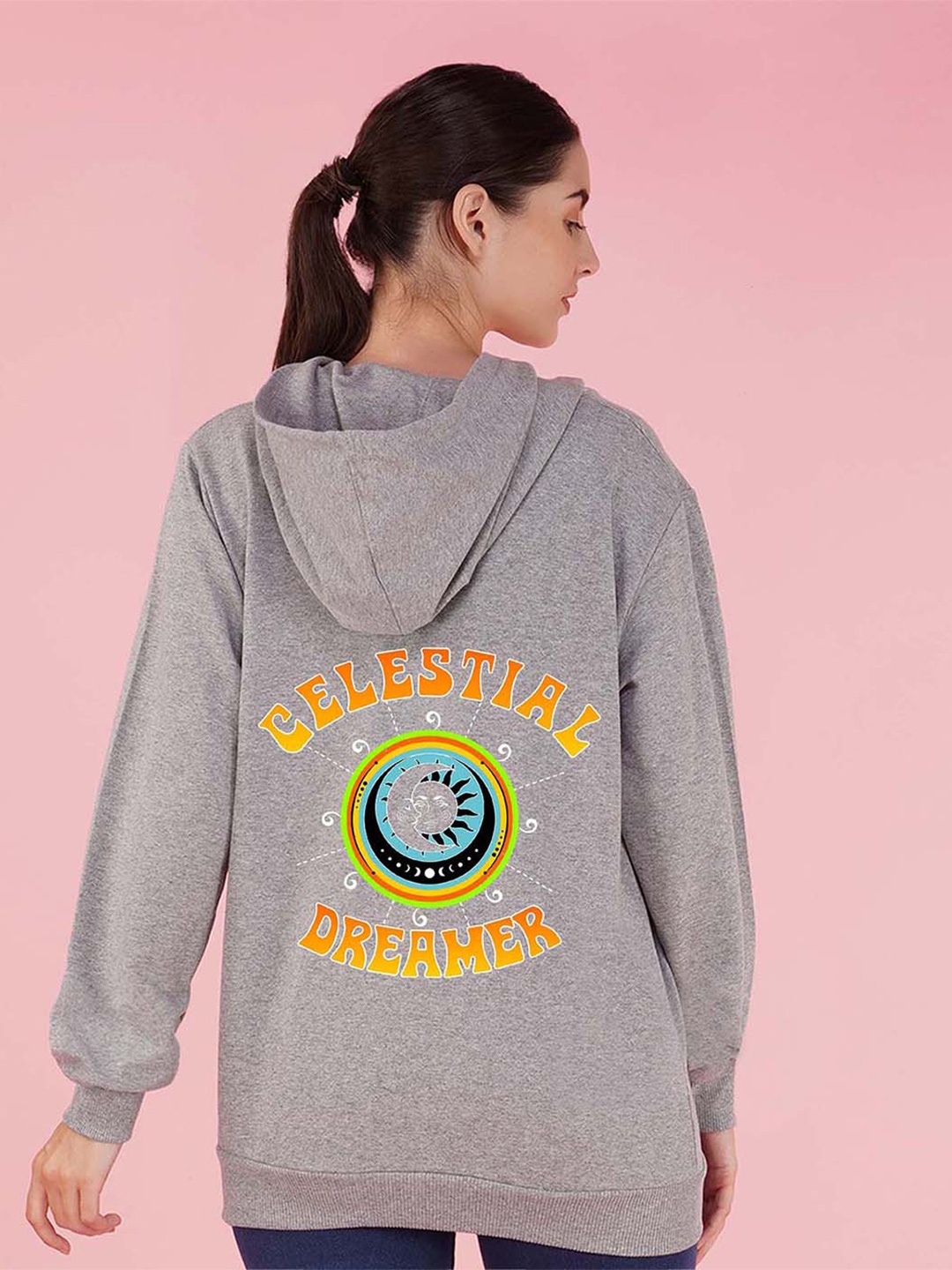 

NUSYL Typography Printed Hooded Fleece Sweatshirt, Grey