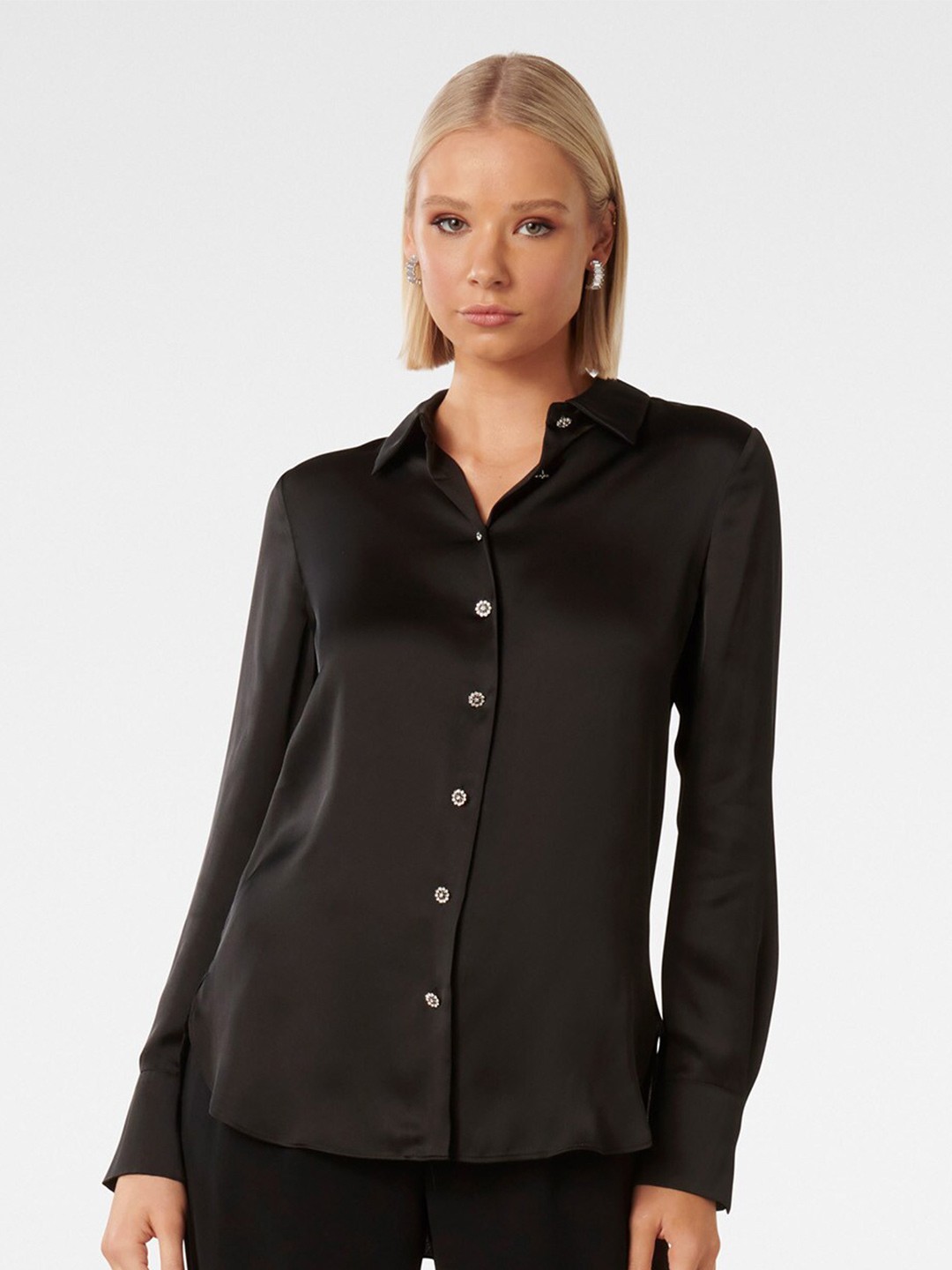 

Forever New Spread Collar Satin Casual Shirt, Black