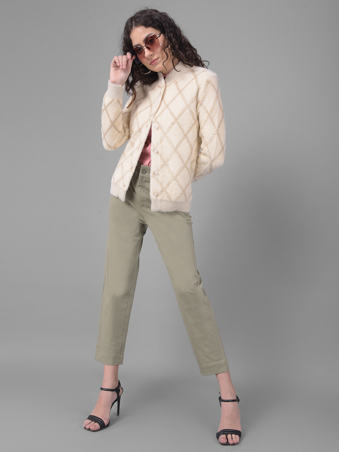 

Crimsoune Club Checked V-Neck Cardigan, Cream